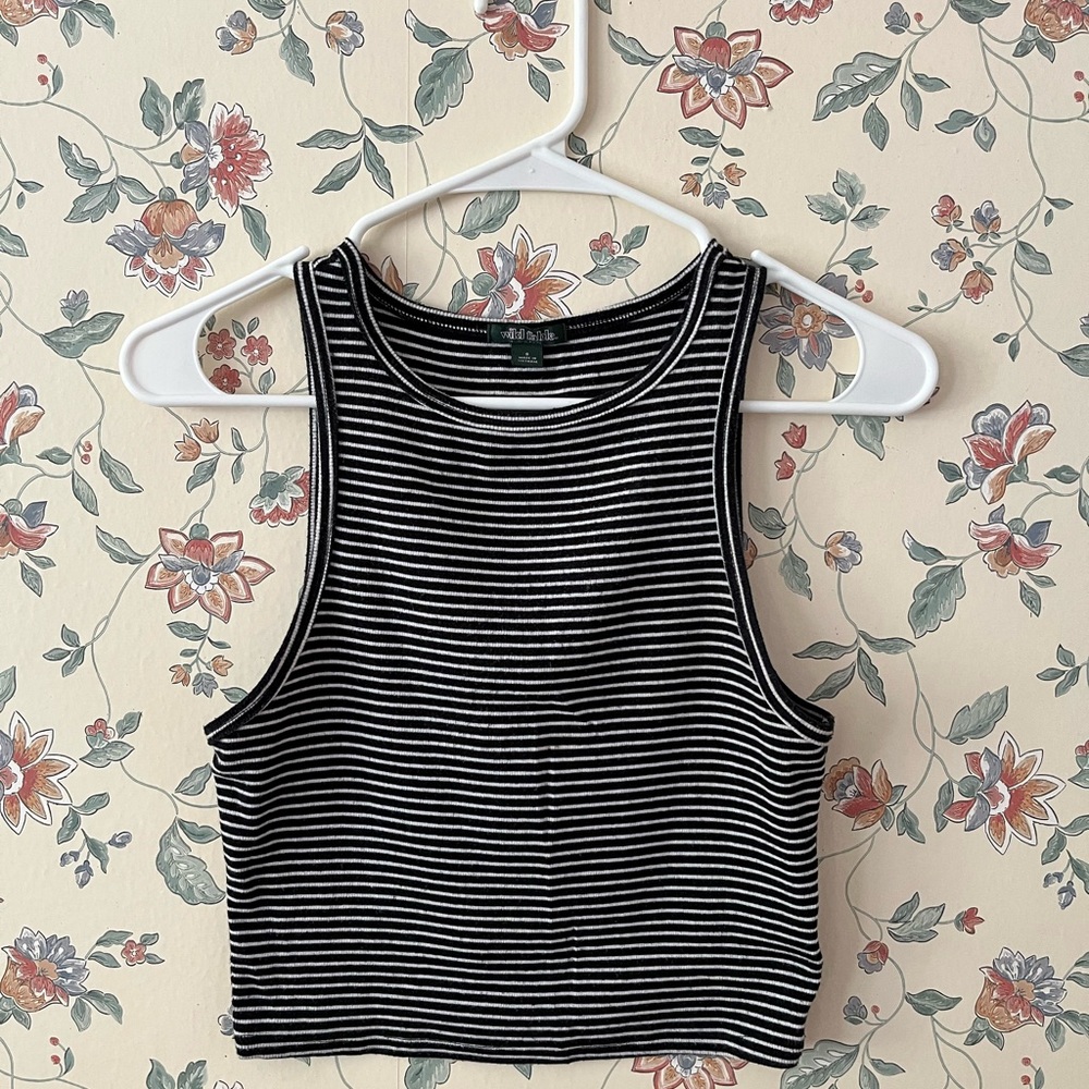 Black and White Striped Women's Crop Tank Top